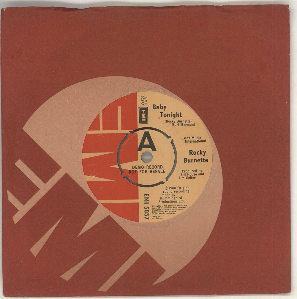 Rocky Burnette Baby Tonight - Demo UK Promo 7" vinyl single (7 inch record / 45) EMI5037