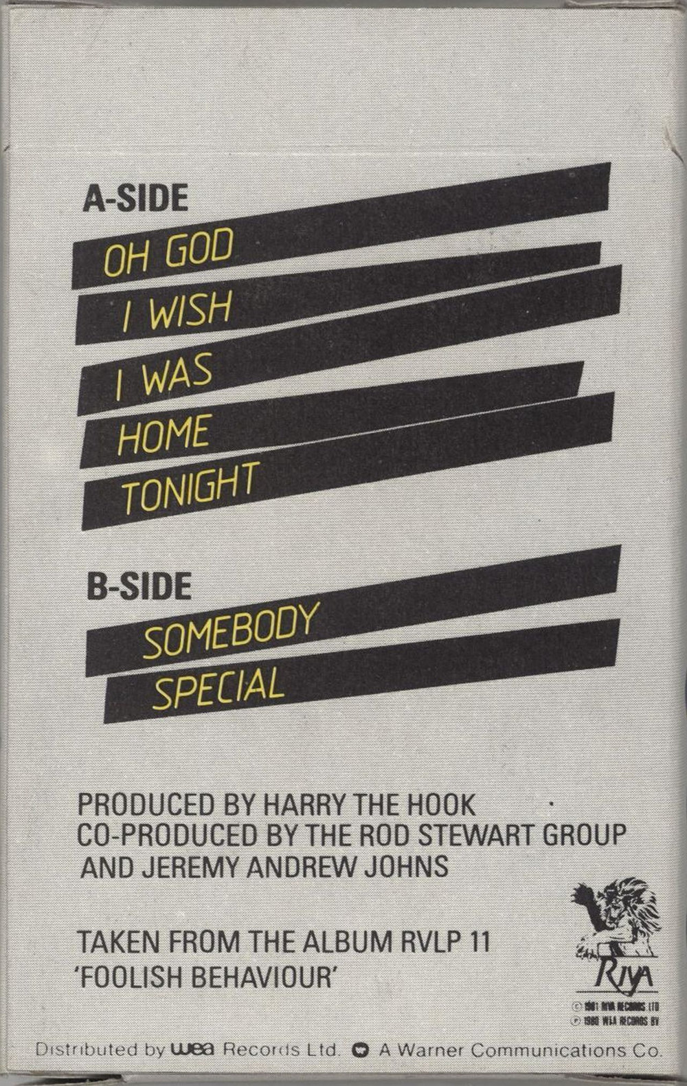 Rod Stewart Oh God I Wish I Was Home Tonight UK cassette single