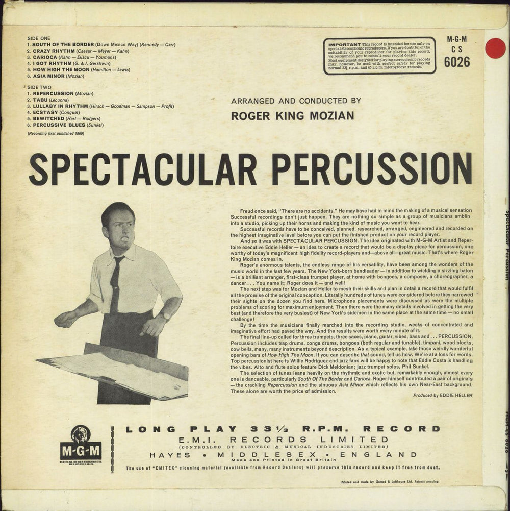 Roger King Mozian Spectacular Percussion UK vinyl LP album (LP record)