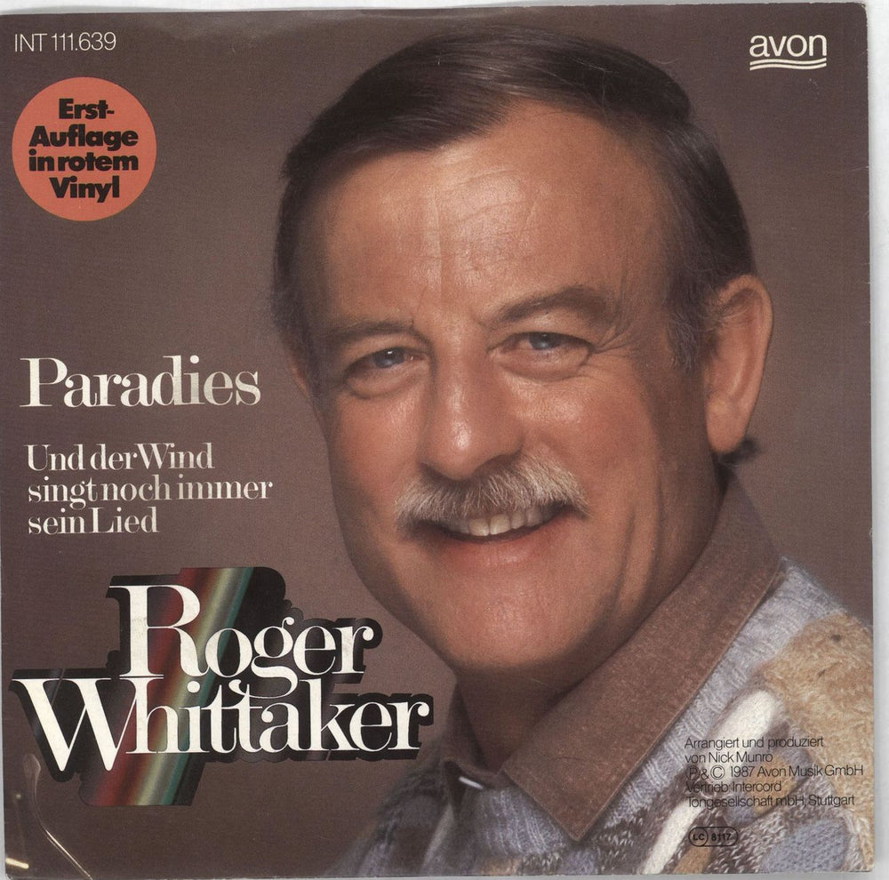 Roger Whittaker Paradies - Red Vinyl German 7" vinyl single (7 inch record / 45) INT111.639