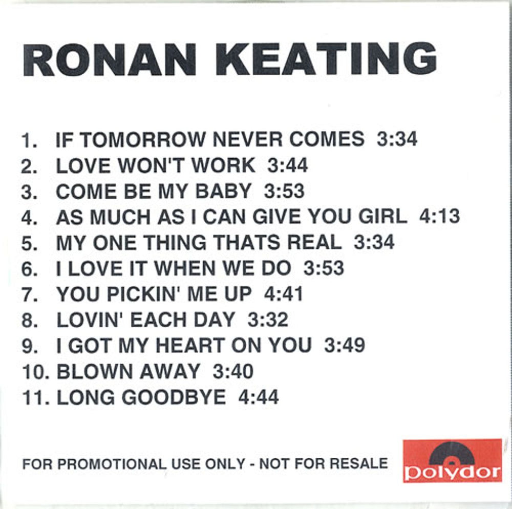 Ronan Keating Ronan Keating UK Promo CD album (CDLP)