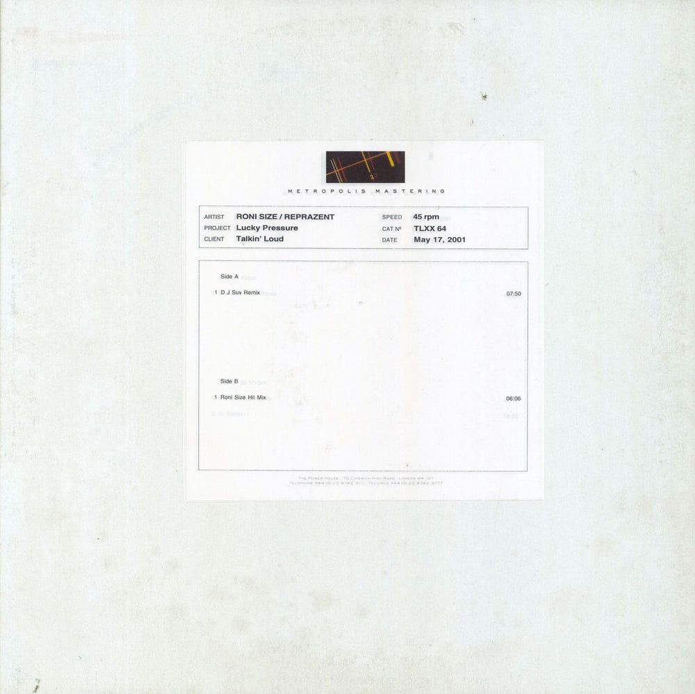 Roni Size Reprazent Lucky Pressure UK acetate TLXX64