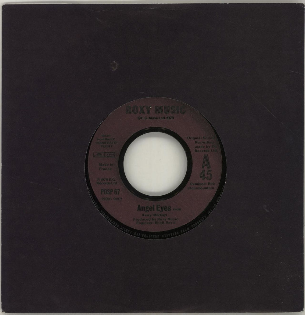Roxy Music Angel Eyes - Wide UK 7" vinyl single (7 inch record / 45) POSP67