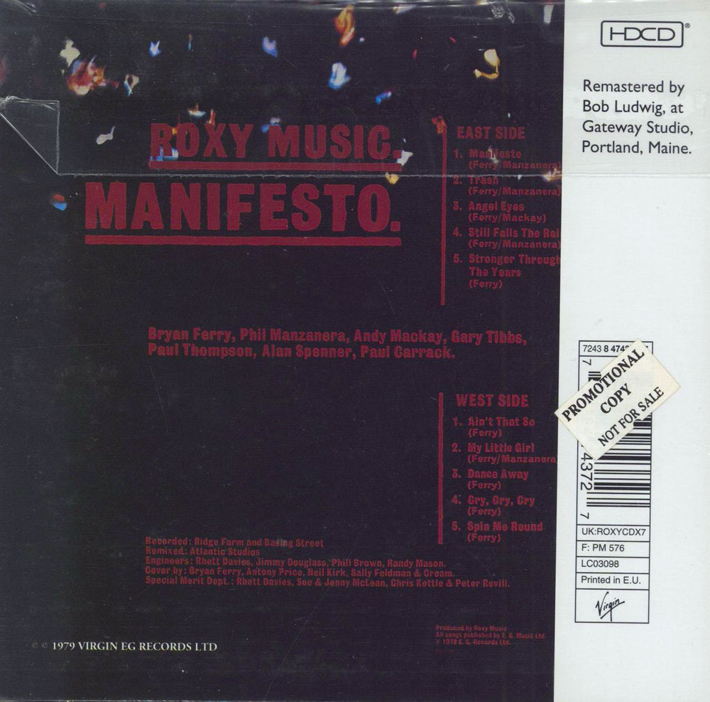 Roxy Music Manifesto UK CD album (CDLP) 724384743727