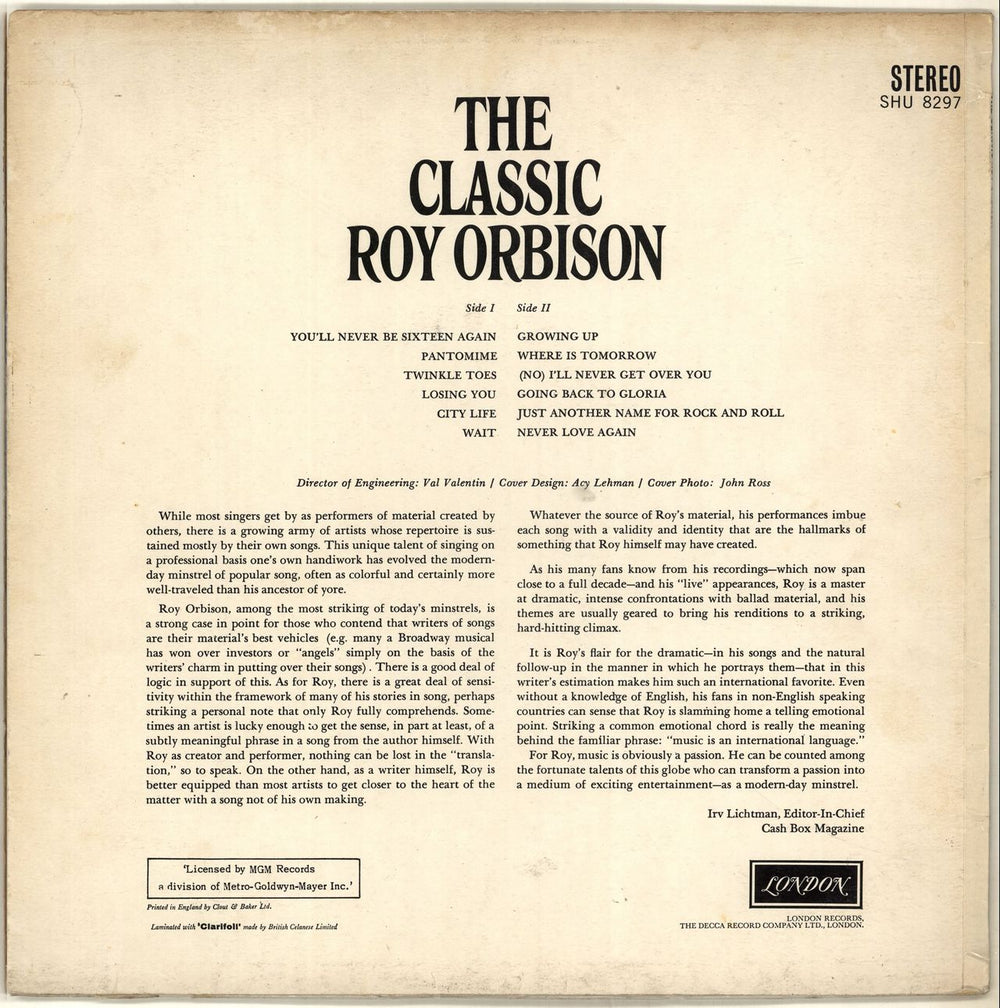 Roy Orbison The Classic Roy Orbison UK vinyl LP album (LP record) RYOLPTH528495