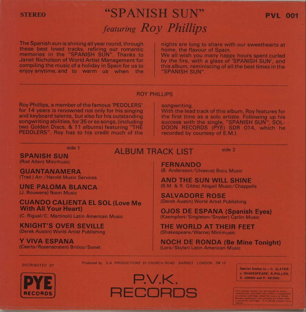 Roy Phillips Spanish Sun UK vinyl LP album (LP record)