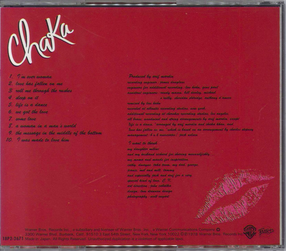 Rufus & Chaka Khan Chaka Japanese CD album (CDLP)