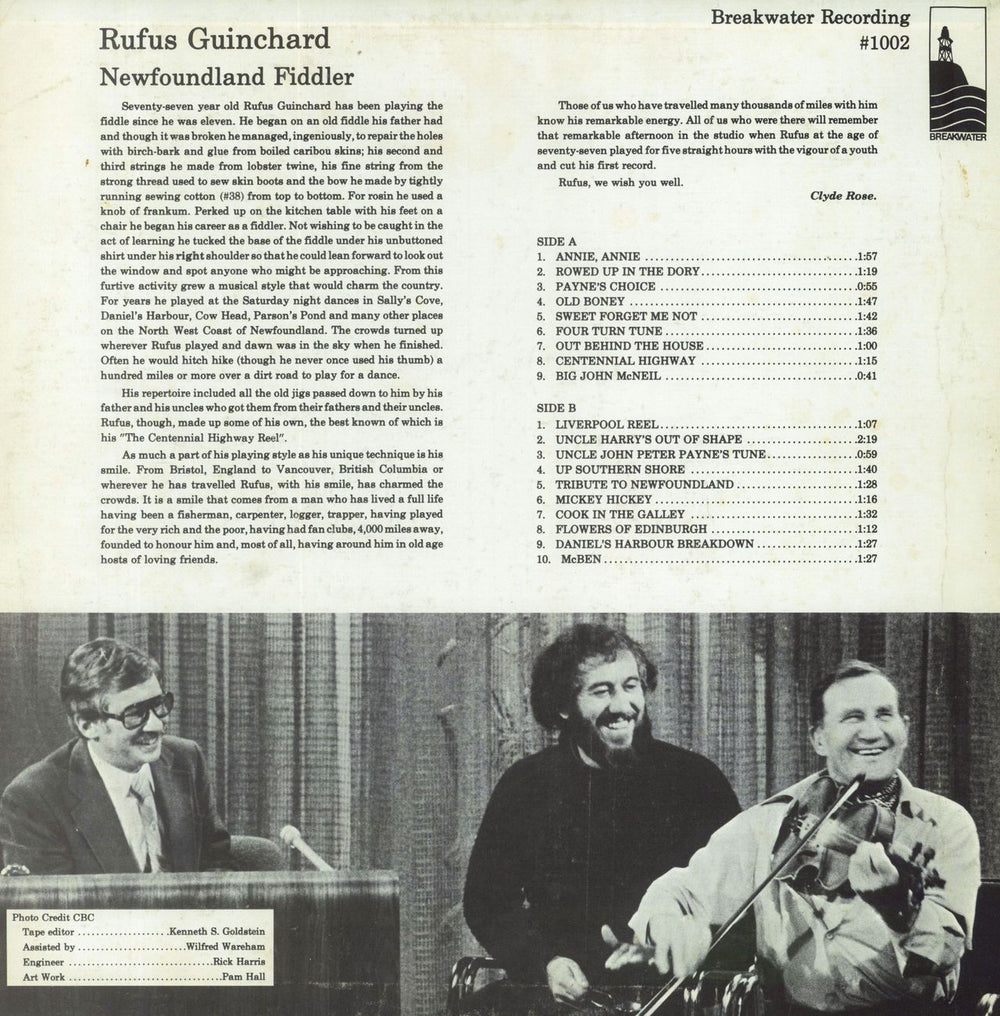 Rufus Guinchard Newfoundland Fiddler Canadian vinyl LP album (LP record)