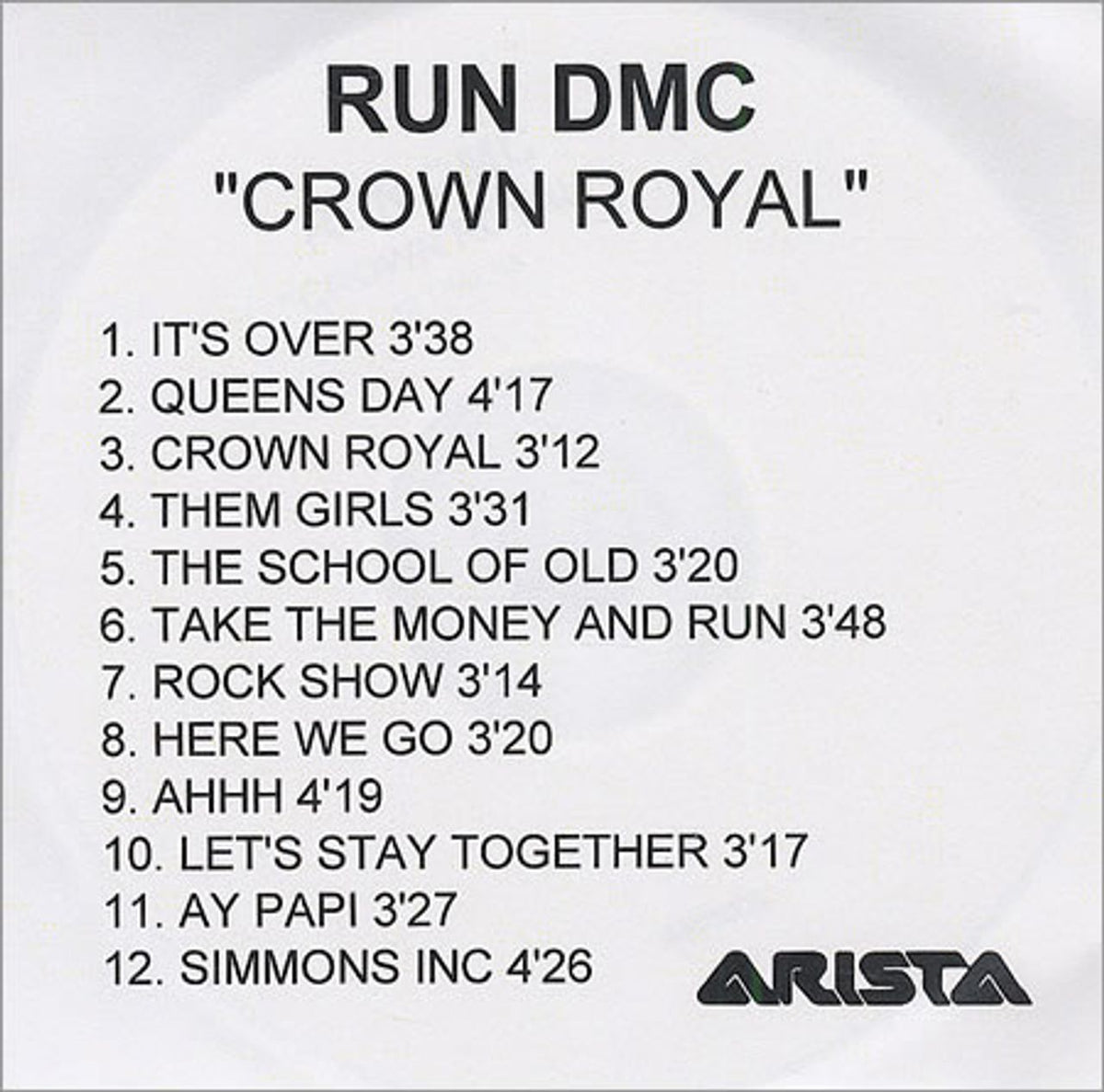 Run DMC Crown Royal UK Promo CD-R acetate — RareVinyl.com