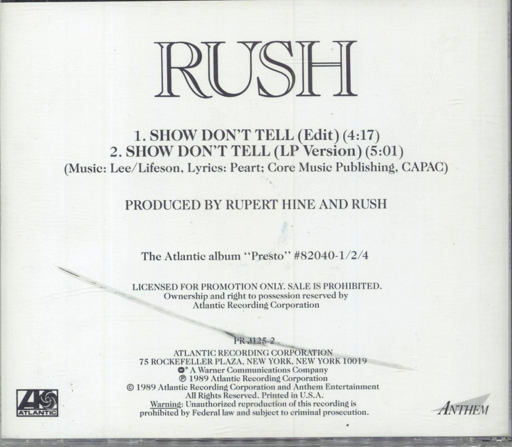 Rush Show Don't Tell - 2-track US Promo CD single (CD5 / 5")