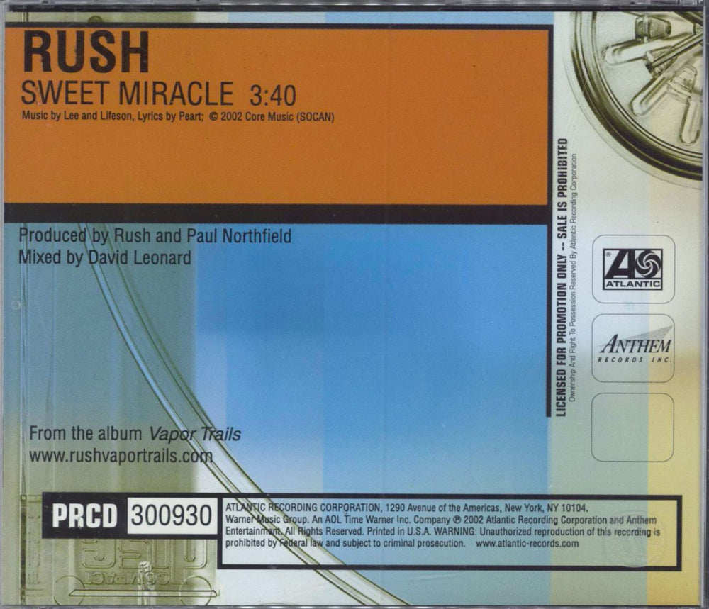 Rush Sweet Miracle US Promo CD single (CD5 / 5")
