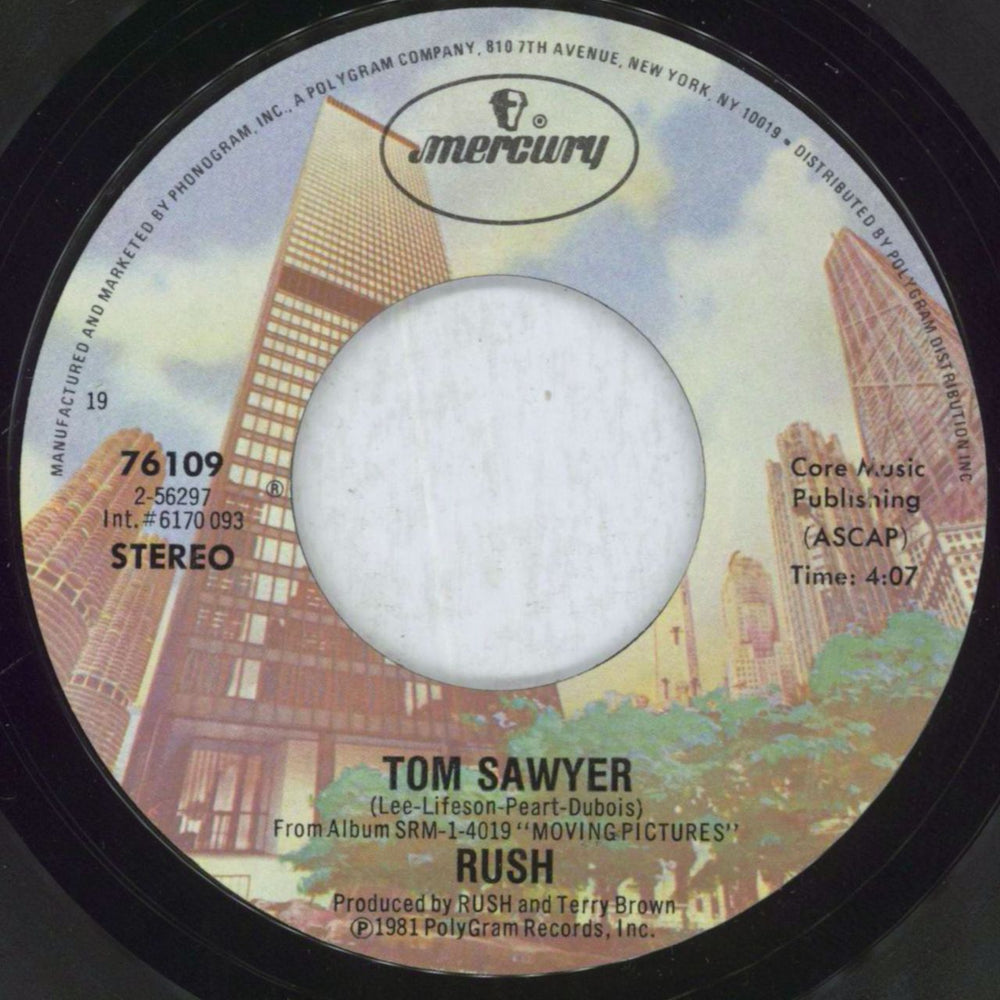 Rush Tom Sawyer US 7" vinyl single (7 inch record / 45) RUS07TO29426