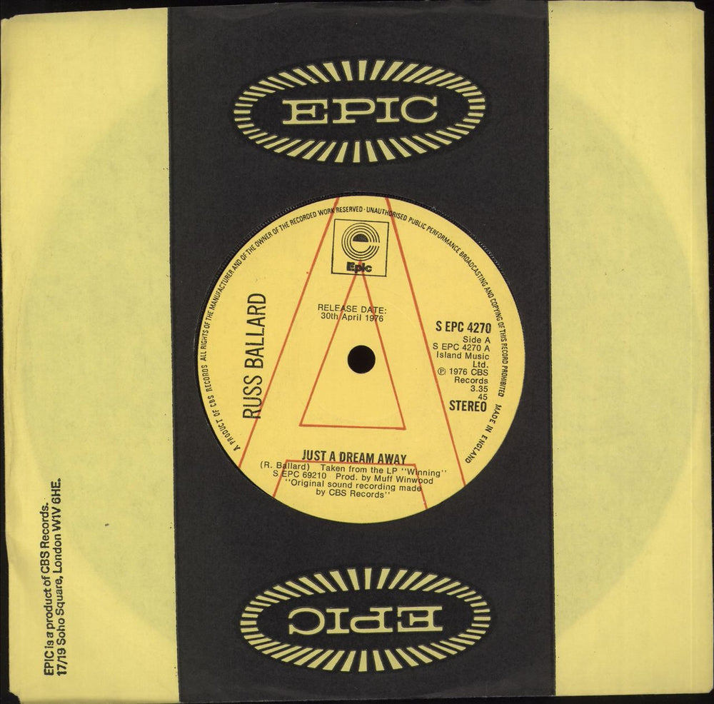 Russ Ballard Just A Dream Away UK Promo 7" vinyl single (7 inch record / 45) SEPC4270