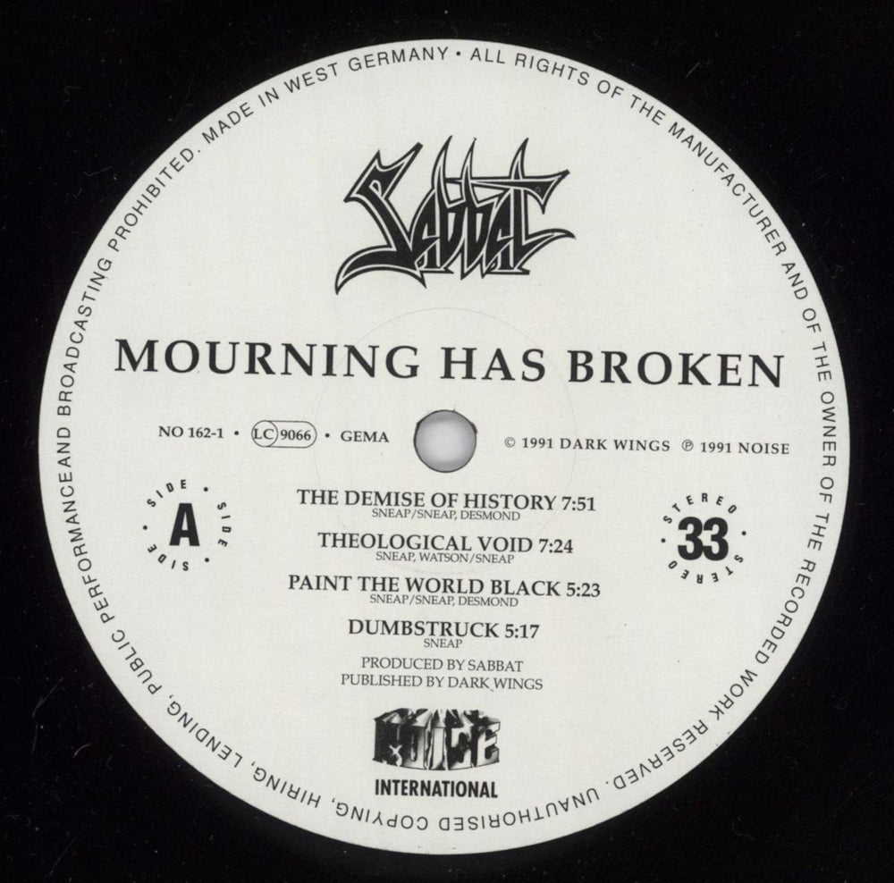 Sabbat Mourning Has Broken German vinyl LP album (LP record) SBBLPMO26366