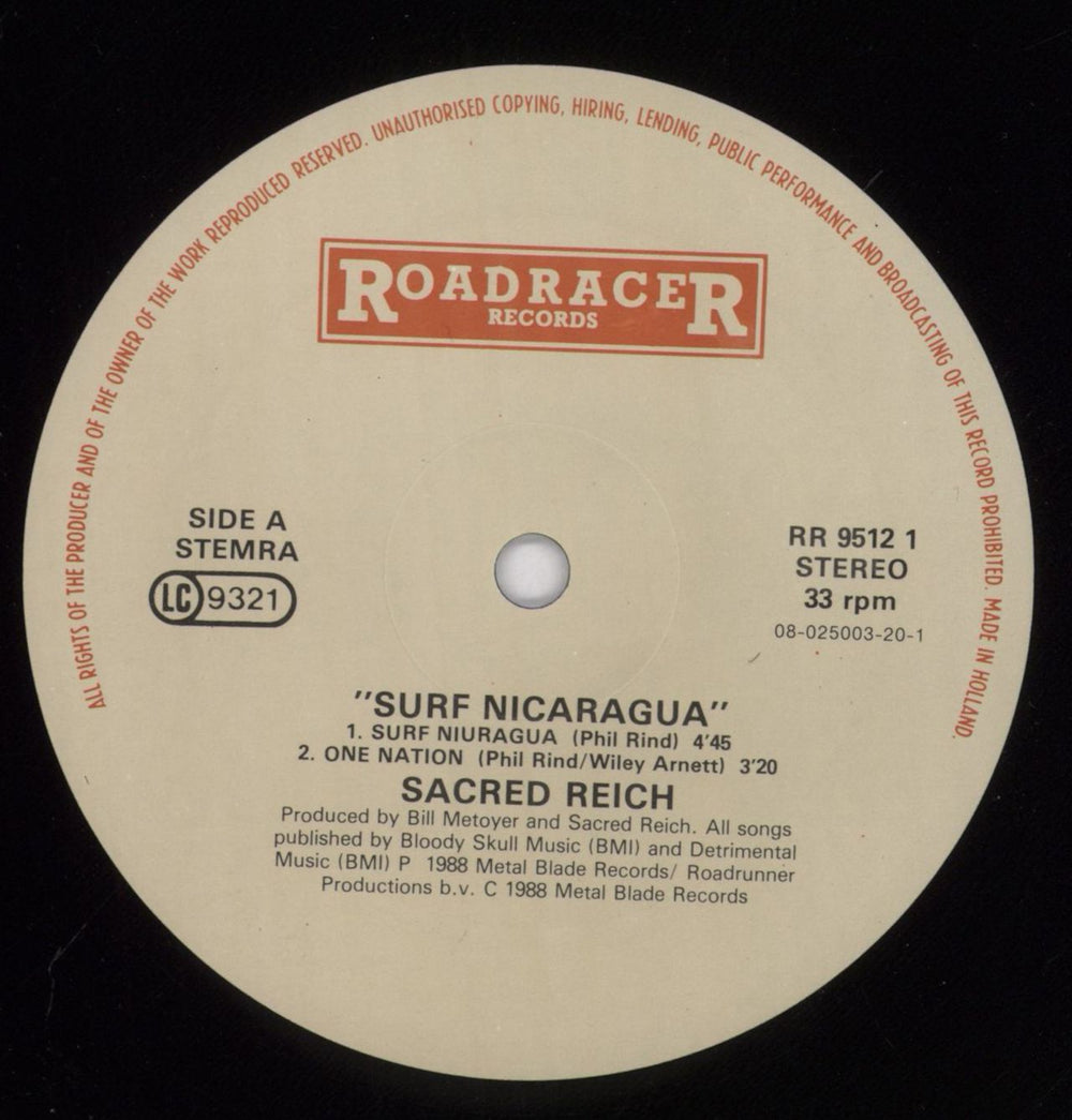 Sacred Reich Surf Nicaragua Dutch 12" vinyl single (12 inch record / Maxi-single) SR312SU830899