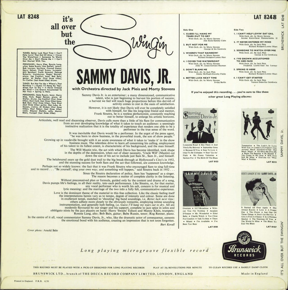 Sammy Davis Jr It's All Over But The Swingin' - 1st UK vinyl LP album (LP record)