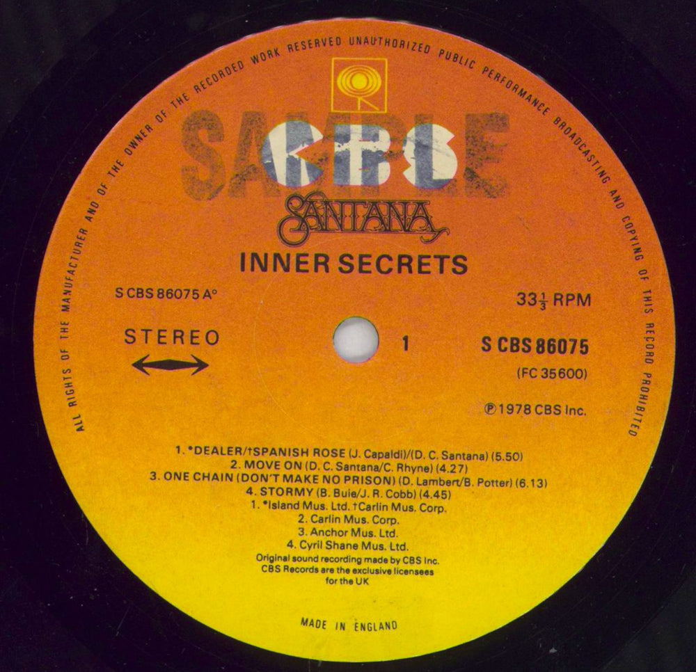 Santana Inner Secrets - sample UK Promo Vinyl LP — RareVinyl.com