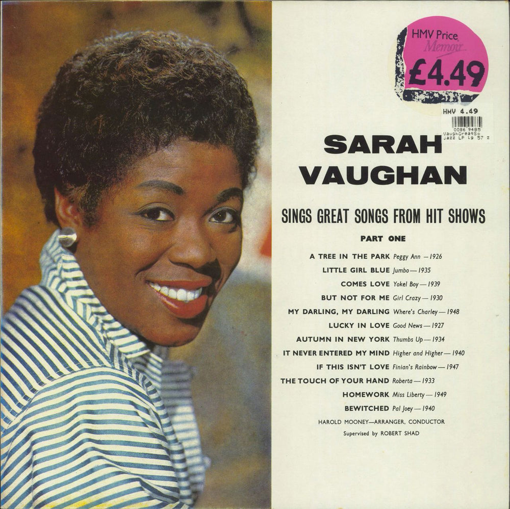 Sarah Vaughan Sings Great Songs From Hit Shows UK vinyl LP album (LP record) MOIR127