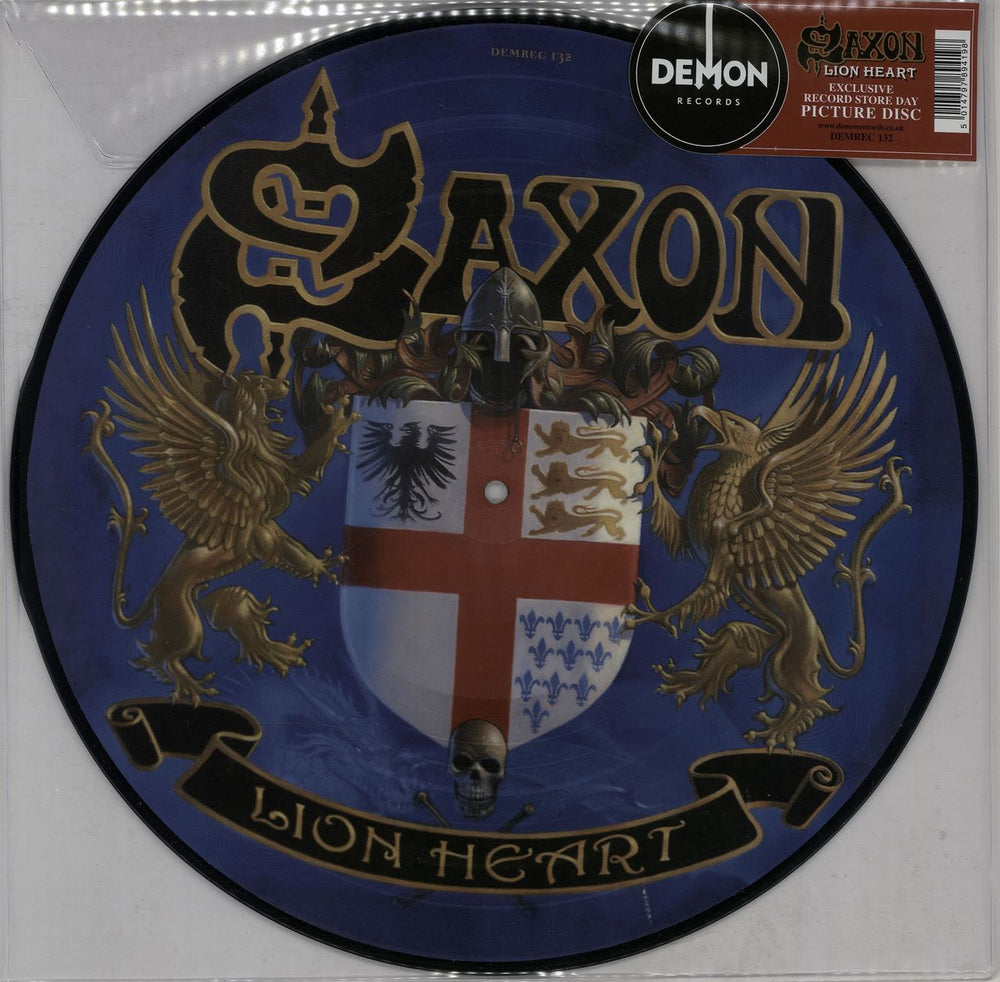 Saxon Lion Heart UK picture disc LP (vinyl picture disc album) DEMREC132