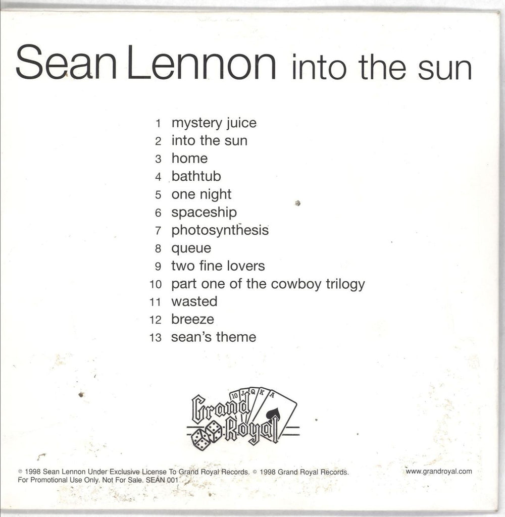 Sean Lennon Into The Sun UK Promo CD album (CDLP) LNNCDIN113038