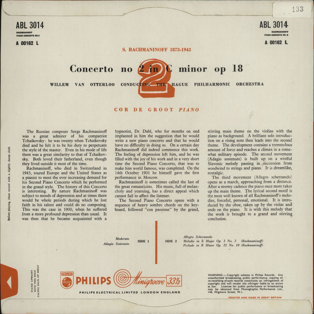 Sergei Rachmaninov Concerto No. 2 In C Minor Op.18 For Piano And Orchestra UK vinyl LP album (LP record)