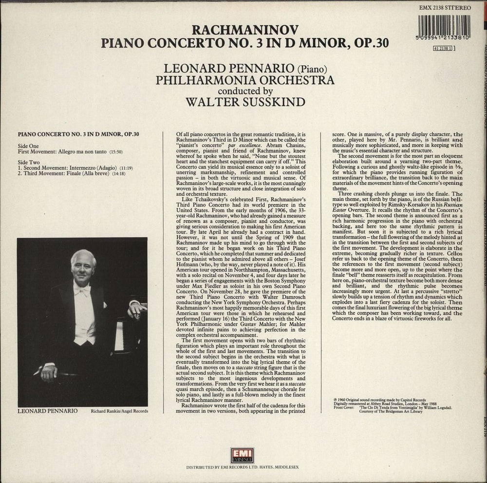 Sergei Rachmaninov Piano Concerto No. 3 French vinyl LP album (LP record) 5099941213810