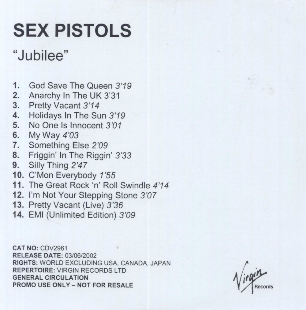 Sex Pistols Jubilee - The Best Of UK Promo CD album (CDLP) CDV2961