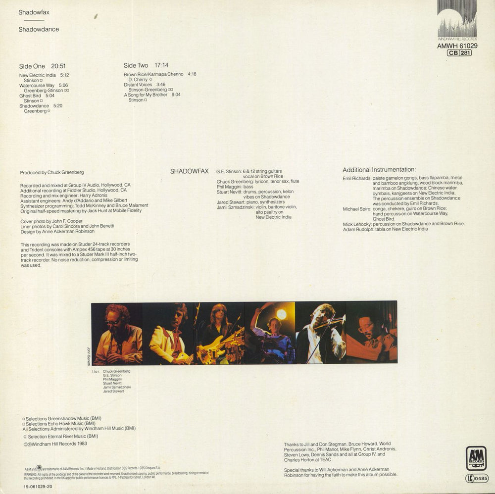 Shadowfax Shadowdance Dutch vinyl LP album (LP record) 082837102911