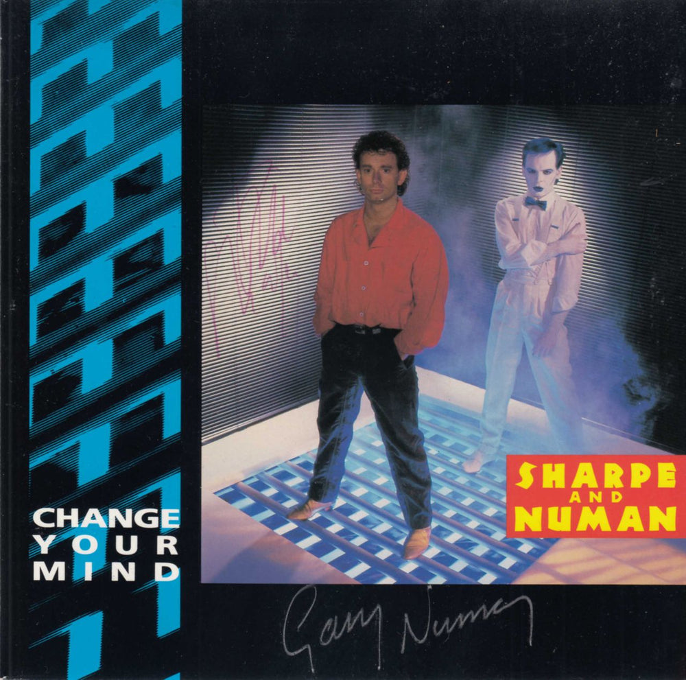 Sharpe & Numan Change Your Mind - 1-Sided DJ + Autographed UK 7" vinyl single (7 inch record / 45) PODJ722