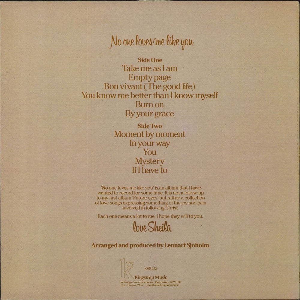 Sheila Walsh No One Loves Me Like You UK vinyl LP album (LP record)