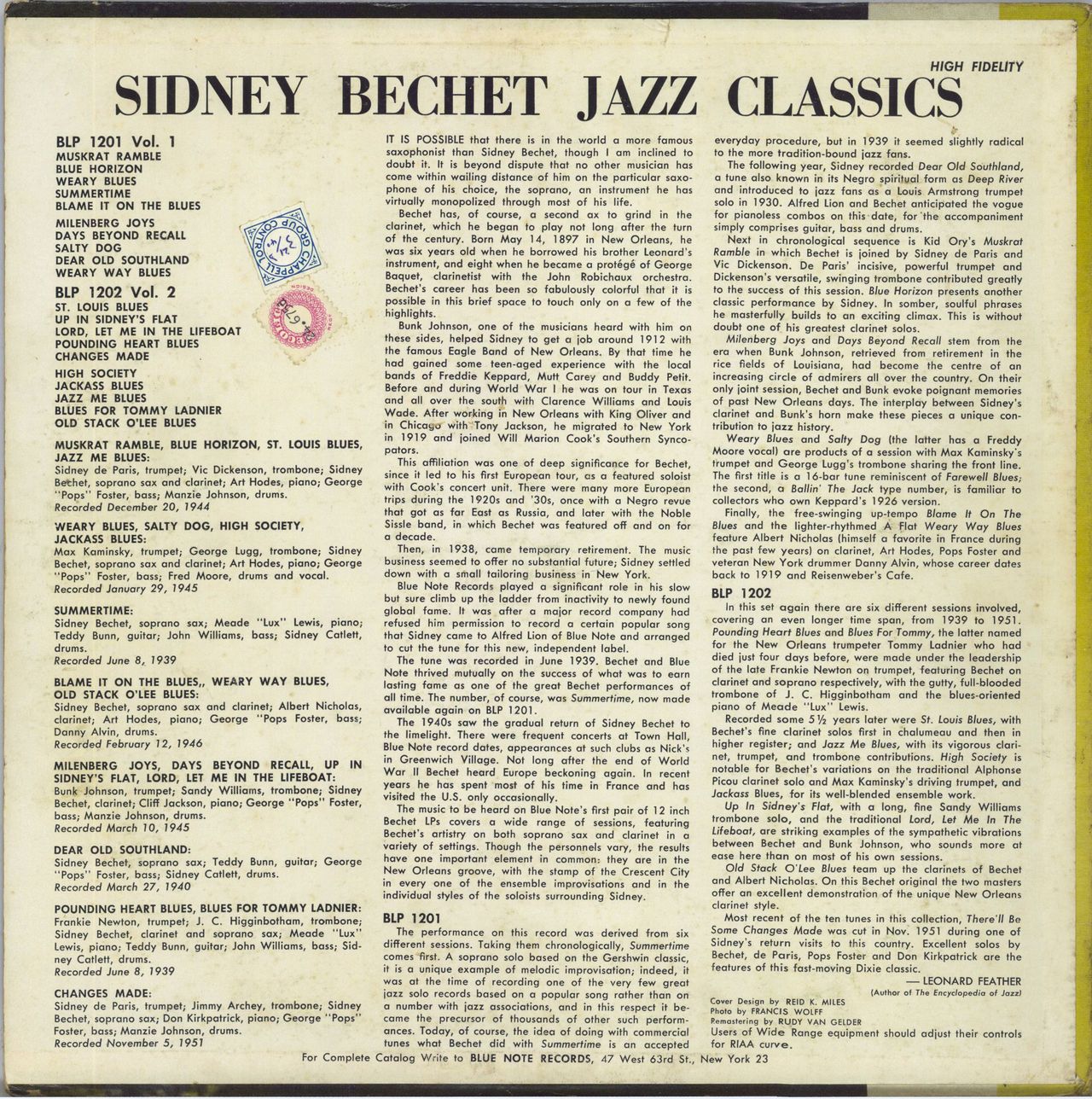 Sidney Bechet Jazz Classics Volume 1 - NY USA US Vinyl LP