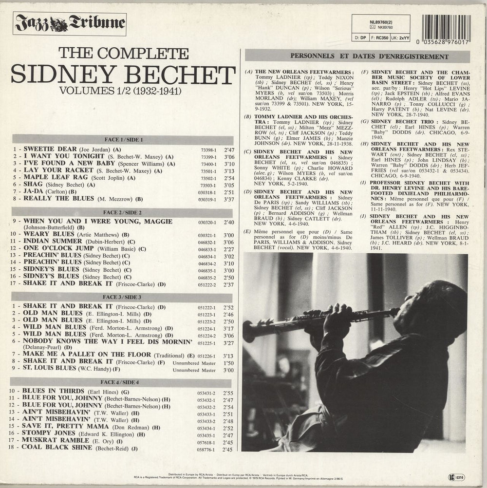 Sidney Bechet The Complete Sidney Bechet Vol 1/2 (1932-1941) German 2-LP vinyl record set (Double LP Album) 035628976017