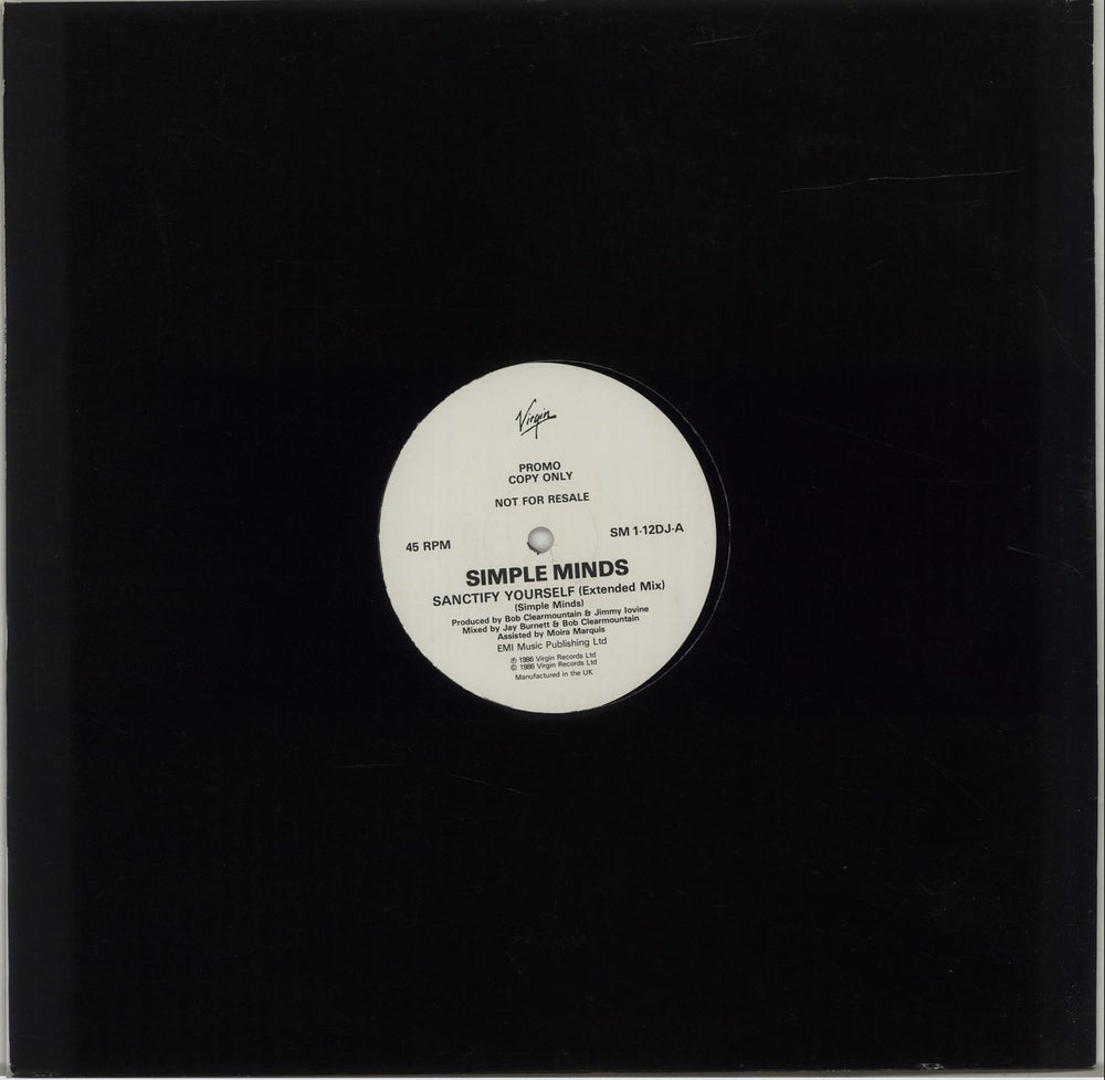 Simple Minds Sanctify Yourself UK Promo 12" vinyl single (12 inch record / Maxi-single) SM1-12DJ