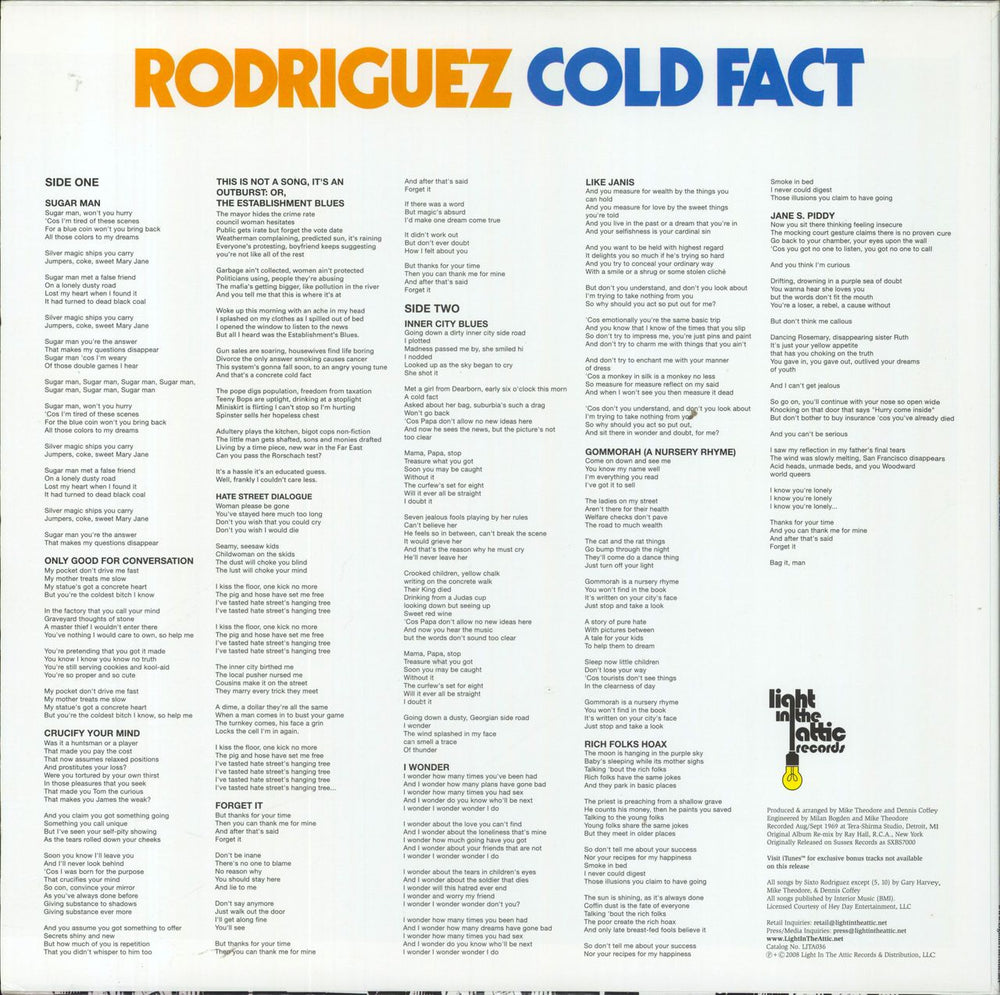 Sixto Rodriguez Cold Fact - 180gram UK vinyl LP album (LP record)