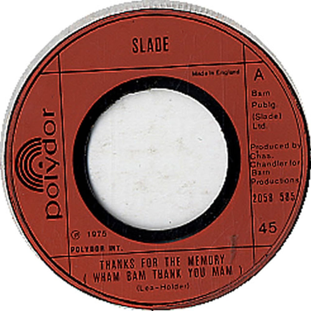 Slade Thanks For The Memory (Wham Bam Thank You Mam) - Wide Cent UK 7" vinyl single (7 inch record / 45) 2058585