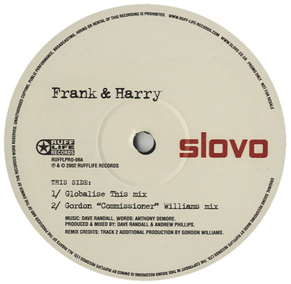 Slovo Frank & Harry UK Promo 12" vinyl single (12 inch record / Maxi-single) RUFFLEPRO-09