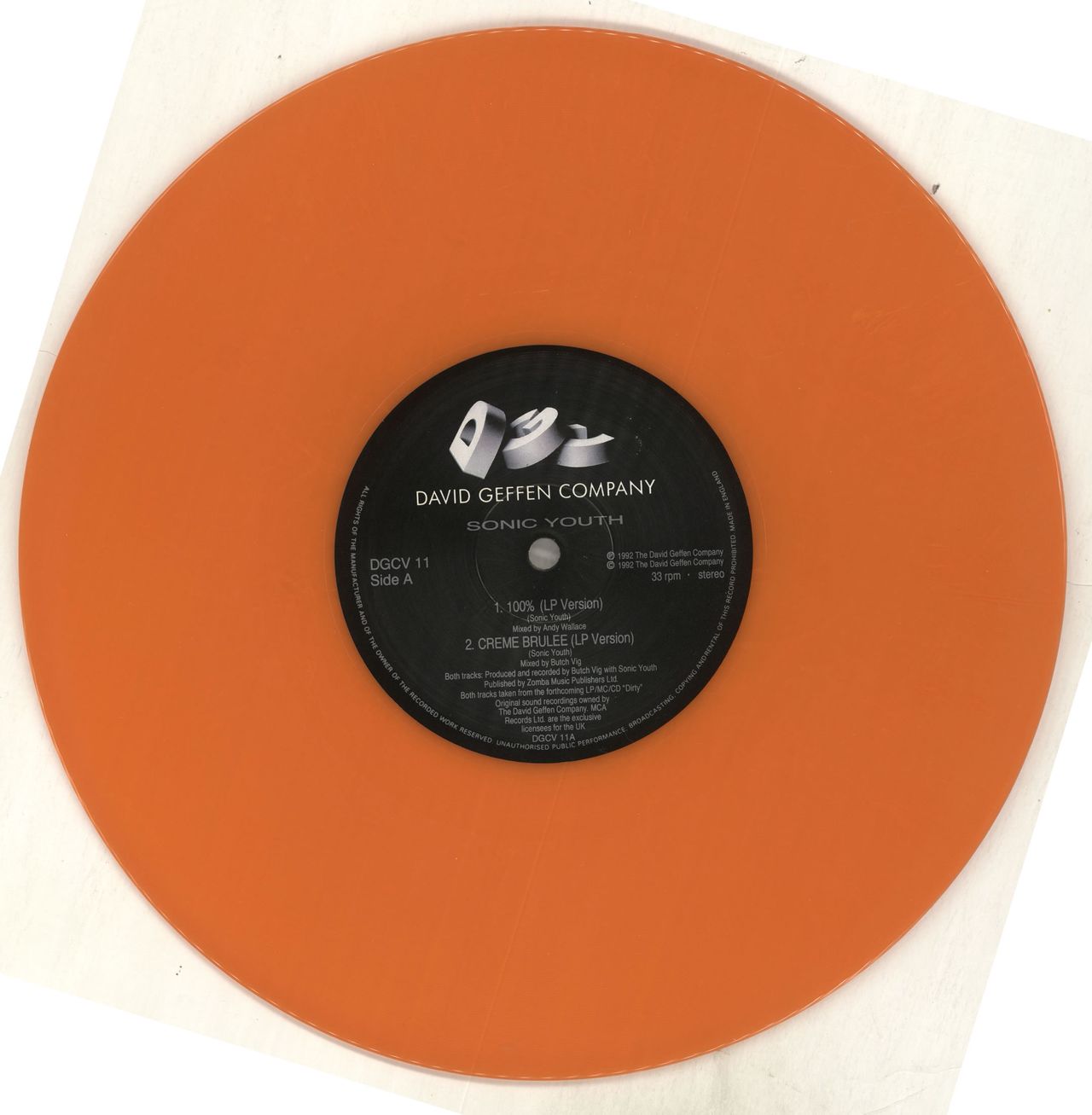 Sonic Youth 100% - Orange Vinyl UK 10