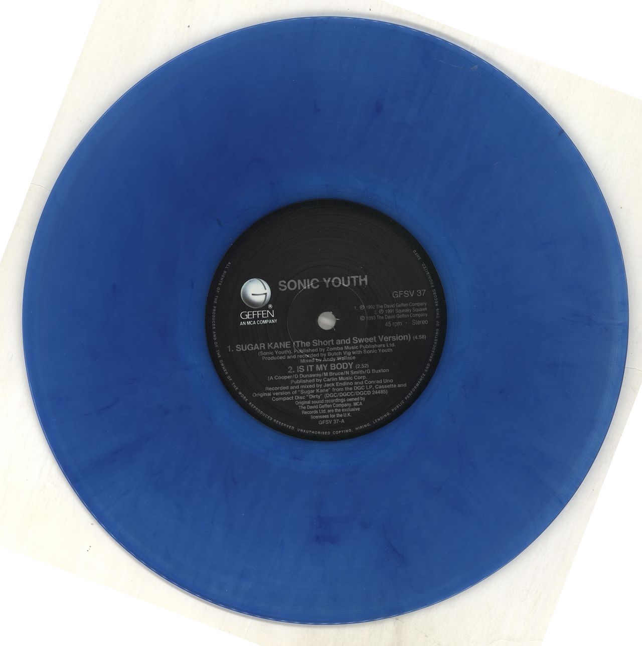 Sonic Youth Sugar Kane - Blue Vinyl + Numbered UK 10