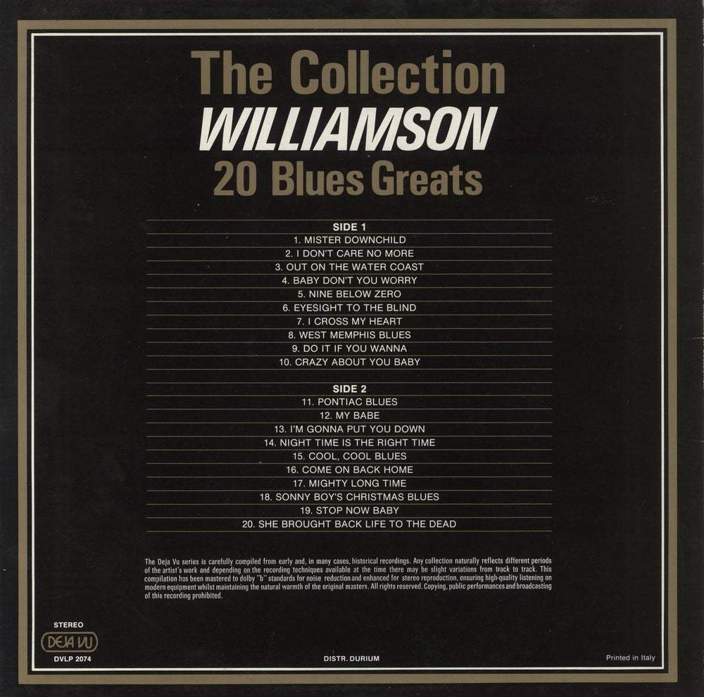 Sonny Boy Williamson The Collection - 20 Blues Greats Italian vinyl LP album (LP record)