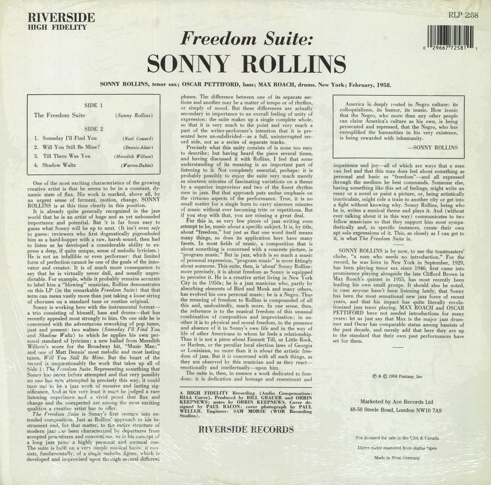 Sonny Rollins Freedom Suite German vinyl LP album (LP record) 0029667725811