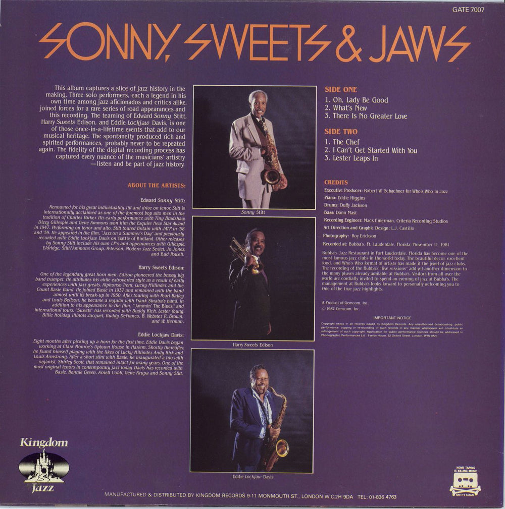 Sonny Stitt Sonny, Sweets & Jaws UK vinyl LP album (LP record)