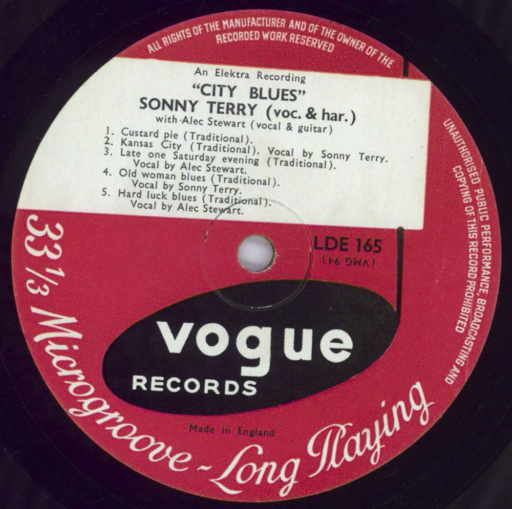 Sonny Terry City Blues UK 10" vinyl single (10 inch record) RR710CI831562