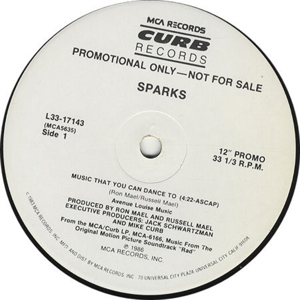 Sparks Music That You Can Dance To US Promo 12" vinyl single (12 inch record / Maxi-single) L3317143