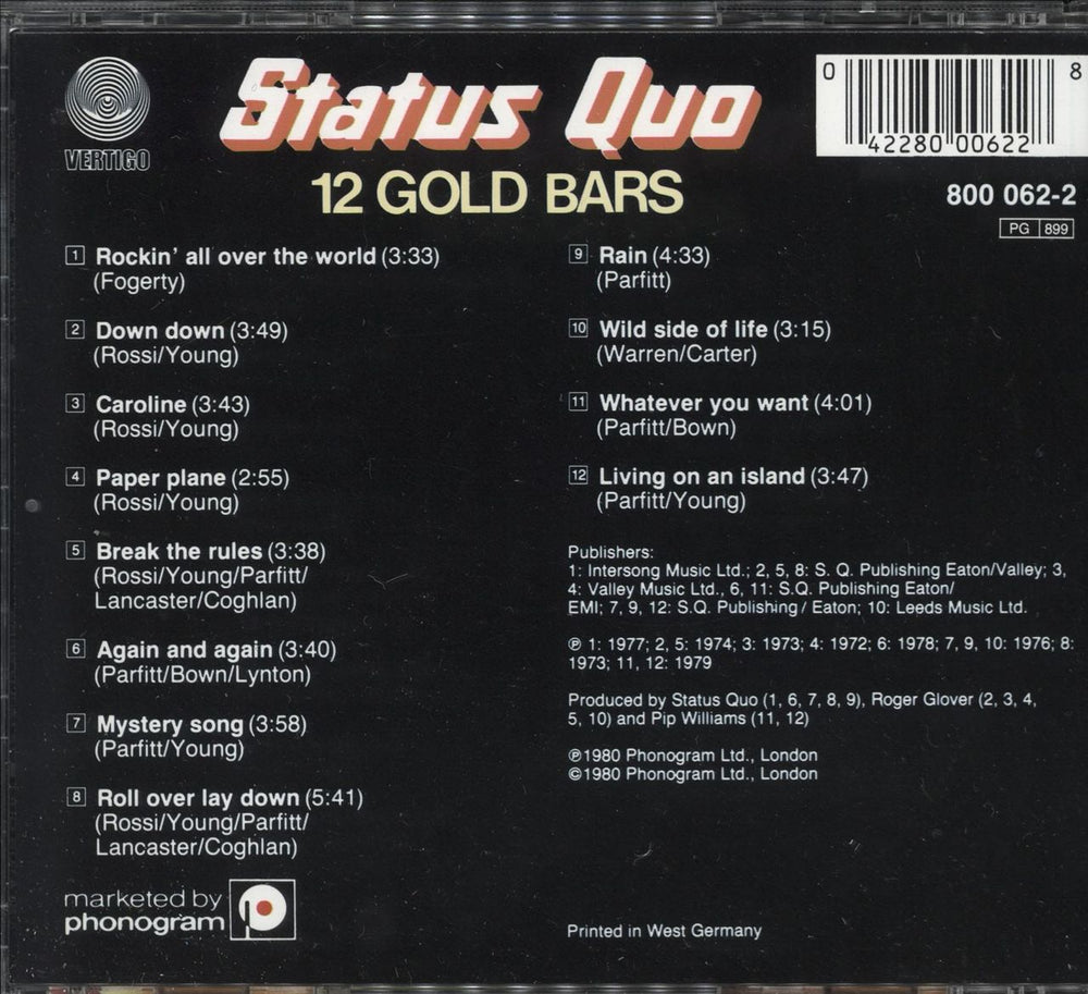 Status Quo 12 Gold Bars - French French CD album (CDLP) QUOCDGO732091