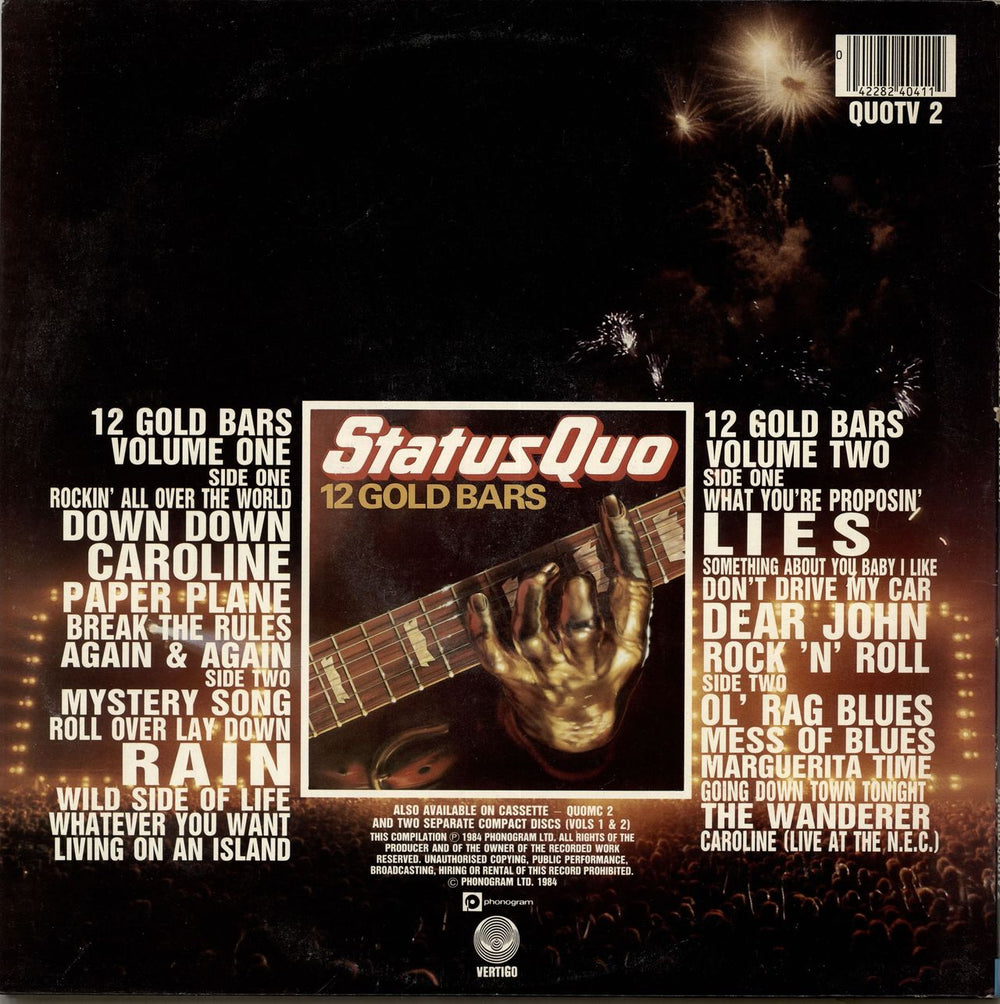 Status Quo 12 Gold Bars Volume 1+1 UK 2-LP vinyl record set (Double LP Album) 042282404114