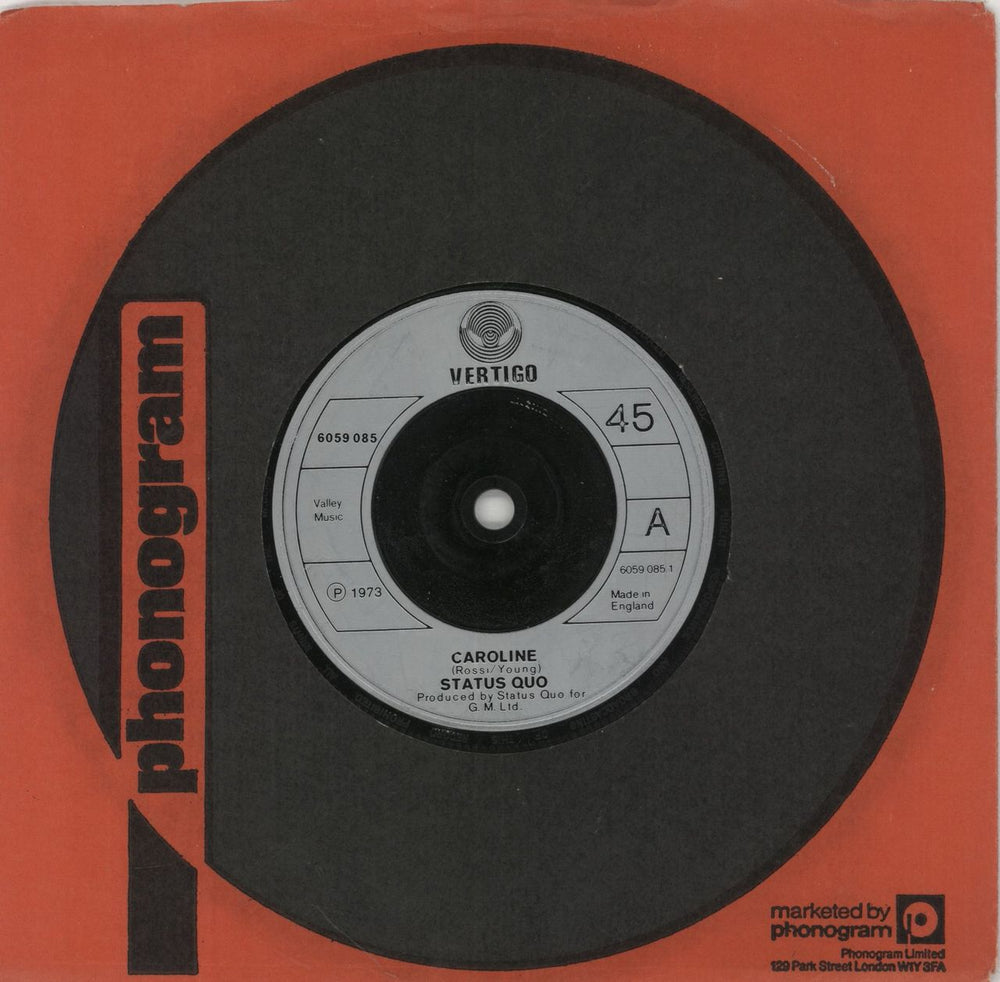 Status Quo Caroline UK 7" vinyl single (7 inch record / 45) 6059085