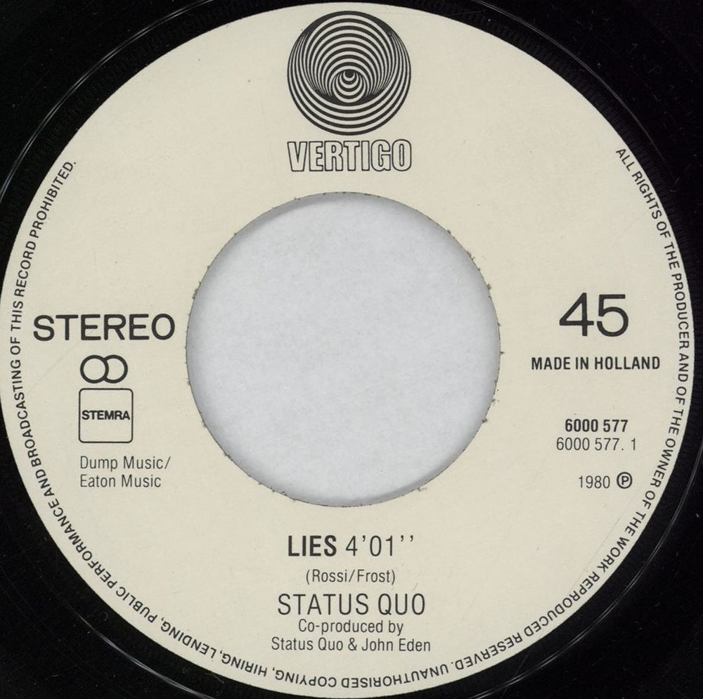 Status Quo Lies Dutch 7" vinyl single (7 inch record / 45) QUO07LI606662