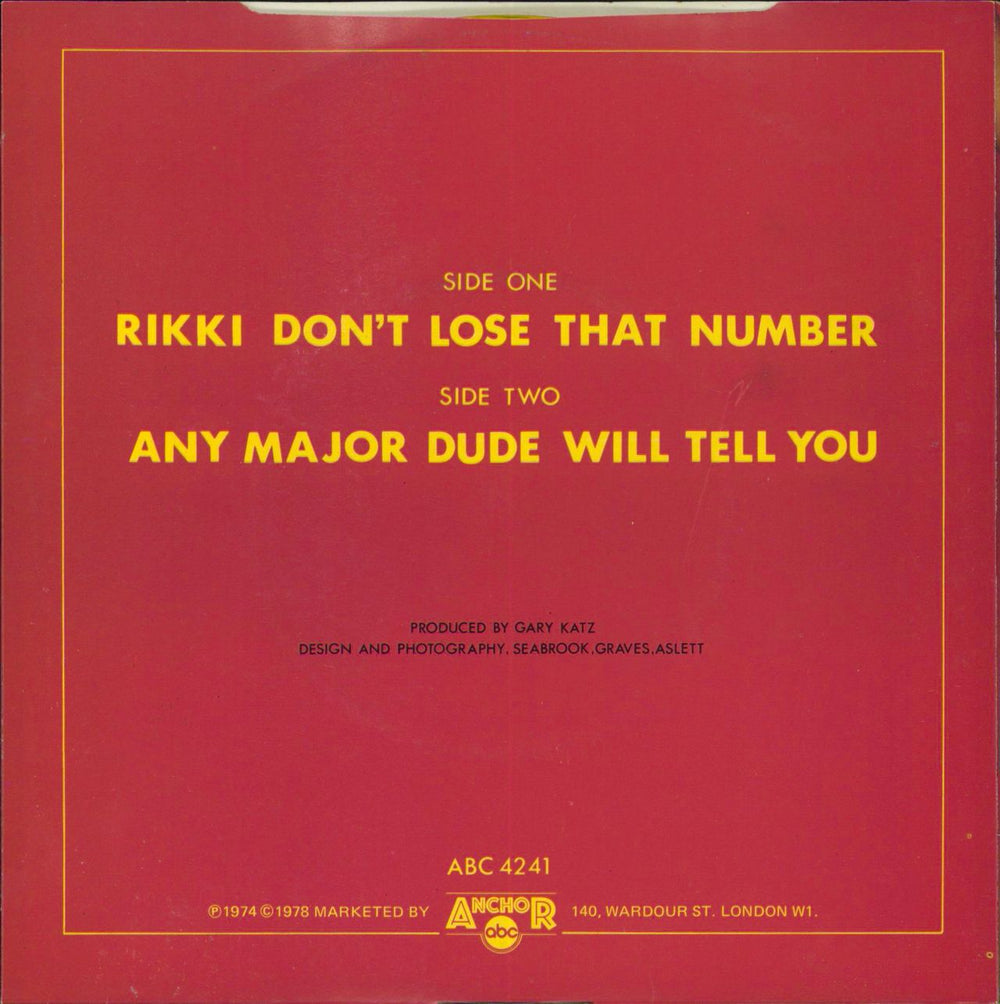 Steely Dan Rikki Don't Lose That Number - Yellow Vinyl - EX UK 7" vinyl single (7 inch record / 45)