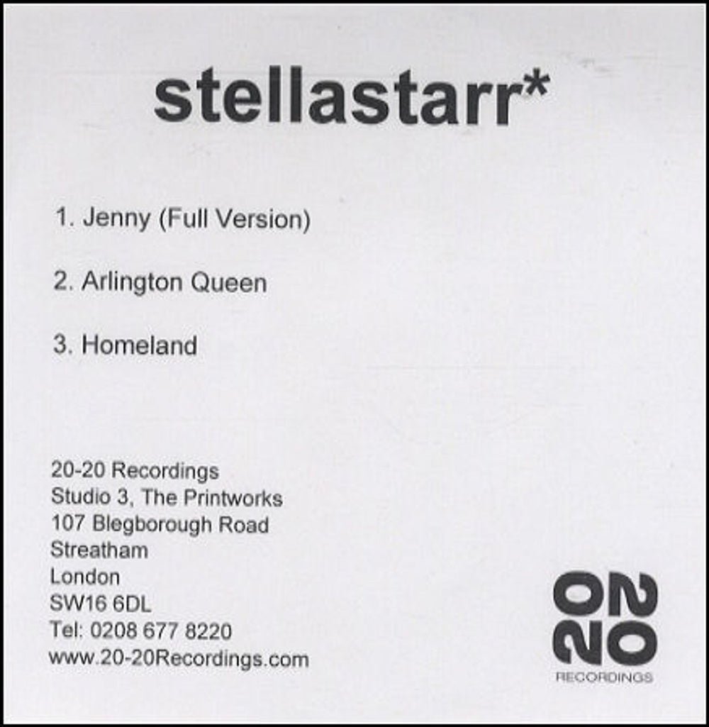 Stellastarr Jenny UK Promo CD-R acetate CD ACETATE