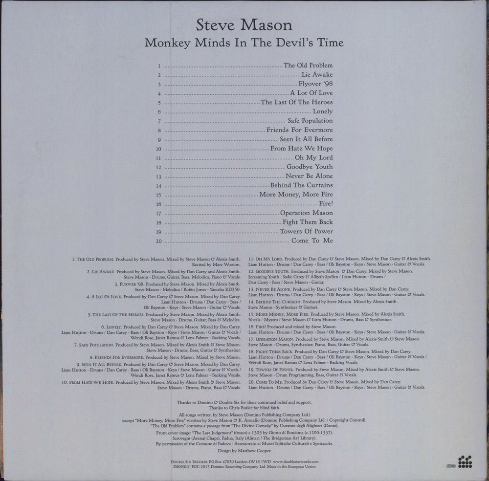 Steve Mason Monkey Minds In The Devil's Time UK 2-LP vinyl record set (Double LP Album)